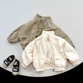 Детская одежда Осень-Весна Пальто Мальчики Тонкая куртка Девочка Солнцезащитная детская куртка 130cm бежевый