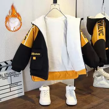 Детская одежда, осенние и зимние модели для мальчиков, толстые вельветовые куртки, куртки для детей старшего возраста 90 зелёный