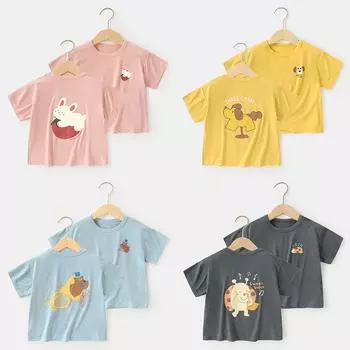 Детская одежда, повседневная модальная футболка с короткими рукавами, летняя одежда для мальчиков и девочек, летние топы с половиной рукавов для маленьких детей 73CM