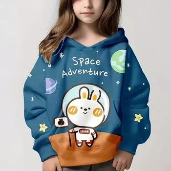 Детская одежда Повседневные топы для девочек Осенняя одежда для девочек Цветной принт Верхняя одежда с капюшоном Длинные рукава Детская верхняя одежда 100CM