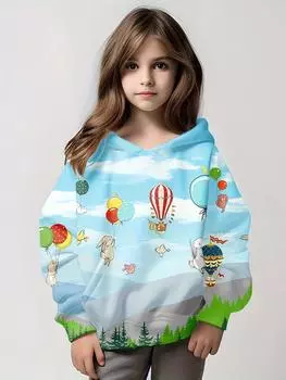 Детская одежда Повседневные топы для девочек Осенняя одежда для девочек Цветной принт Верхняя одежда с капюшоном Длинные рукава Детская верхняя одежда 100