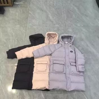 Детская одежда, пуховик в зарубежном стиле для девочек на зиму 2024 года, новый детский с капюшоном теплый средний и длинный детский 120cm чёрный