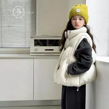 Детская одежда, пуховый жилет, осень и зима, новый стиль, средняя и большая детская теплая свободная стильная хлопковая куртка 130cm белый
