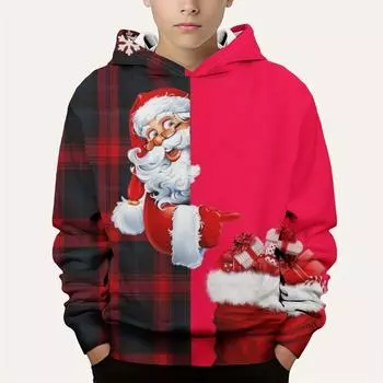 Детская одежда, рождественские забавные толстовки с принтом Санта-Клауса и дерева в формате 3D для мальчиков, повседневный осенний свитер с длинным рукавом для активного отдыха 100