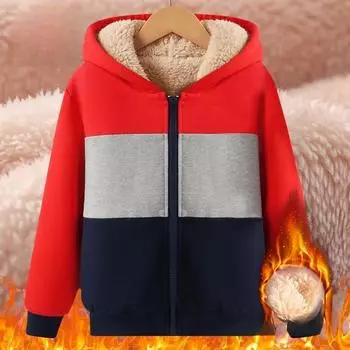 Детская одежда, рубашка на молнии из овечьего бархата, теплый толстый свитер из бархата для мальчиков и девочек, зимняя одежда 160 красный