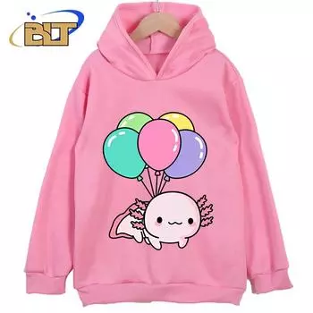 Детская одежда с принтом аксолотля, розовая детская новая толстовка с капюшоном, классическая спортивная одежда, подходит для мальчиков и девочек 100