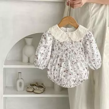 Детская одежда с принтом для девочек, 100% хлопок, комбинезон для малышей с длинными рукавами и цветочным принтом, боди bafanou 92633 66cm(3-6M)