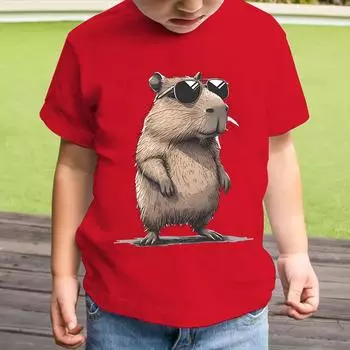 Детская одежда с принтом в виде мультяшной 3D-капибары, футболка для мальчиков с коротким рукавом, детская летняя одежда, повседневная одежда для девочек в стиле Харадзюку, топы с круглым вырезом 100