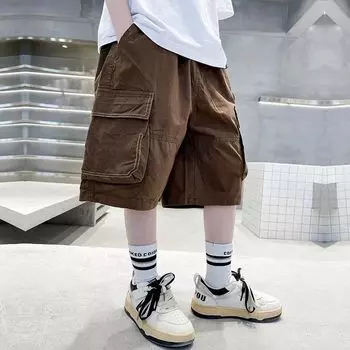 Детская одежда, шорты для мальчиков, комбинезоны для мальчиков, летние тонкие фасоны, детские брюки с пятью точками, лето, большой детский досуг 170 серый