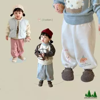Детская одежда, штаны для девочек с флисовой подкладкой, осень-зима 2024, новые детские повседневные корейские штаны, детские штаны 110 бежевый