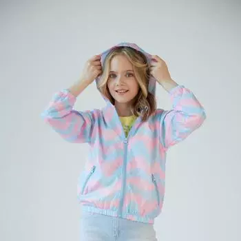 Детская одежда Солнцезащитная одежда Повседневная легкая куртка на молнии для девочек Тонкие ветровки с принтом 150 фиолетовый