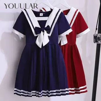 Детская одежда средней длины, юбка в студенческом стиле, темно-синий стиль для девочек, весна-осень, детские плиссированные платья среднего размера 110