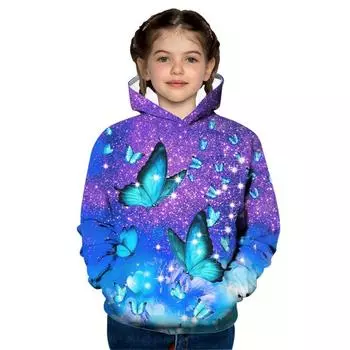 Детская одежда Толстовки Детский топ с длинным рукавом Повседневный 3D принт бабочки Одежда для девочек Лето Осень Одежда для девочек Топы 100