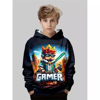 Детская одежда, толстовки для мальчиков, повседневные модные топы с длинным рукавом и 3D-принтом, весна-осень 5-6Y