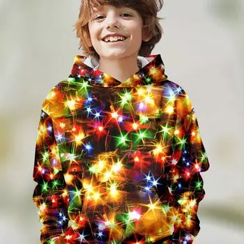 Детская одежда Толстовки для мальчиков с длинным рукавом 3D Рождественский принт Праздничная атмосфера Одежда для девочек Детские весенне-осенние топы Одежда для мальчиков 120