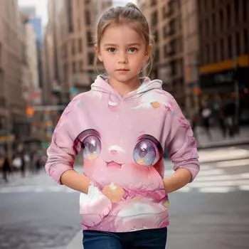 Детская одежда Толстовки с капюшоном для девочек с длинным рукавом Милый 3D-принт с кошкой Одежда для девочек Детская одежда на весну и осень Модная детская одежда Топы 100