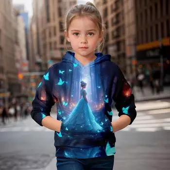 Детская одежда Толстовки с капюшоном для девочек с длинным рукавом, мультяшный 3D-принт с комиксами, повседневная милая детская одежда на весну и осень, одежда для девочек, верхняя одежда 100