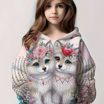 Детская одежда Толстовки с капюшоном для девочек с длинным рукавом и 3D-принтом для детей Весенне-осенняя одежда Повседневная Милая уличная детская одежда для девочек Топы 100