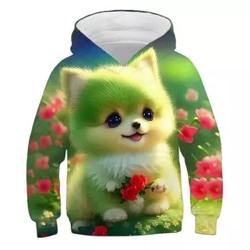 Детская одежда Толстовки с капюшоном для девочек с длинным рукавом и принтом 3D-кота для детей Весенне-осенняя одежда Повседневная милая одежда для девочек на открытом воздухе Топы 100