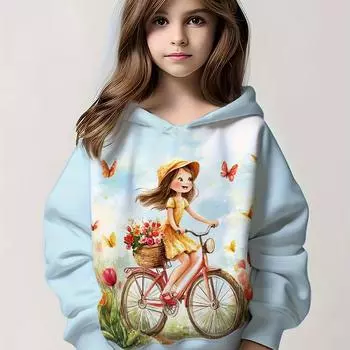 Детская одежда Толстовки с капюшоном для девочек с длинным рукавом и принтом из мультфильмов Детская одежда на весну и осень Повседневная милая одежда для девочек на открытом воздухе Топы-пуловеры 120