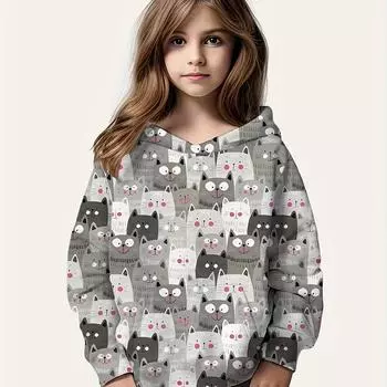 Детская одежда Толстовки с капюшоном для девочек с длинным рукавом 3D милые животные принт детская весенне-осенняя одежда повседневная стильная одежда для девочек верхняя одежда для активного отдыха 100