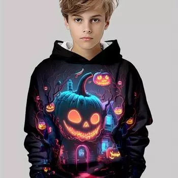 Детская одежда, толстовки с капюшоном для мальчиков с длинным рукавом, 3D-принт Happy Halloween, детская одежда на весну и осень, модный свитер, одежда для девочек, топ 100