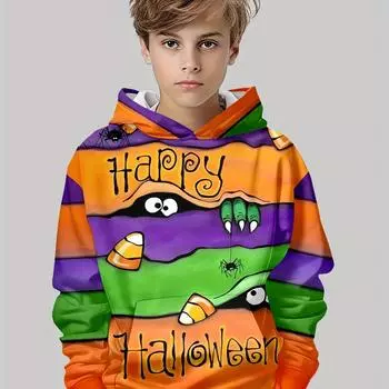 Детская одежда, толстовки с капюшоном для мальчиков с длинным рукавом, 3D-принт Happy Halloween, детская одежда на весну и осень, модный свитер, одежда для девочек, топ 100