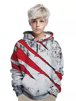 Детская одежда Толстовки с капюшоном для мальчиков с длинным рукавом и 3D-цифровым принтом Топы для детей Весна-Осень Повседневный свитер Детская толстовка для активного отдыха 150