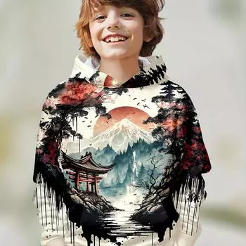 Детская одежда Толстовки с капюшоном для мальчиков с длинным рукавом 3D Креативный принт Детская одежда на весну и осень Повседневная стильная одежда для девочек Топы-пуловеры 100