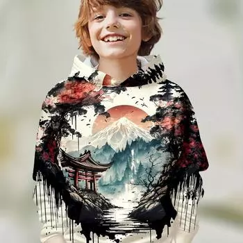 Детская одежда Толстовки с капюшоном для мальчиков с длинным рукавом 3D Креативный принт Детская одежда на весну и осень Повседневная стильная одежда для девочек Топы-пуловеры 100