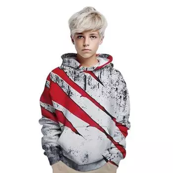 Детская одежда Толстовки с капюшоном для мальчиков с длинным рукавом и 3D-цифровым принтом Топы для детей Весна-Осень Повседневный свитер Детская толстовка для активного отдыха 100