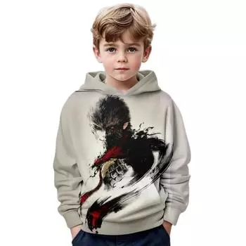 Детская одежда Толстовки с капюшоном Одежда для мальчиков 3D Черный Миф Укун Принт Детская Весна Осень Одежда Модная уличная толстовка с капюшоном Верх 100