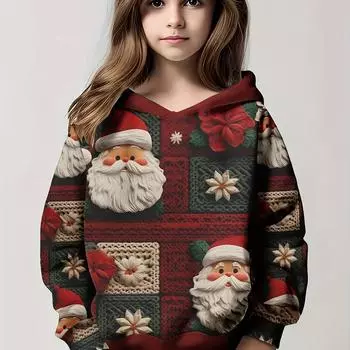 Детская одежда Толстовки с капюшоном с длинным рукавом Креативная праздничная атмосфера Принт Детская одежда Весна-Осень Повседневная модная одежда для девочек 100