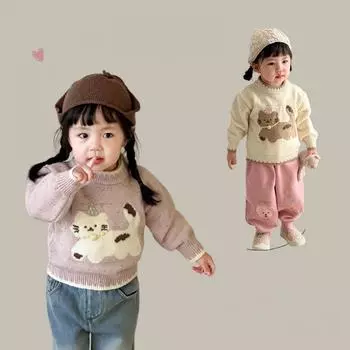 Детская одежда Вязаный свитер для девочек 2024 года Осень и зима Новый детский корейский свитер Верхняя одежда для маленьких девочек 73 фиолетовый