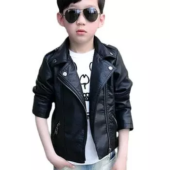 Детская одежда, весенне-осенне-зимняя кожаная куртка для мальчиков и девочек, мотоциклетные топы для средних и маленьких детей с лацканами 100