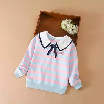 Детская одежда, весенне-осенние толстовки для девочек, пуловеры, топы, хлопковая милая детская одежда в консервативном стиле, свитшот 110 синий/розовый