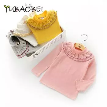 Детская одежда, весенне-осенние топы с длинными рукавами, водолазки для маленьких девочек, футболки с кружевным низом для девочек, детская хлопковая одежда 12M розовый