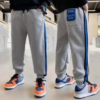 Детская одежда, весенние брюки для мальчиков, весенние и осенние модели, новые спортивные спортивные штаны для мальчиков среднего и большого размера, весенние брюки, летние тонкие 110 чёрный