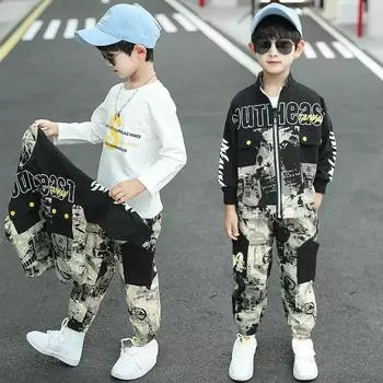 Детская одежда, весенние и осенние костюмы для мальчиков, корейская версия весенних и осенних спортивных костюмов для больших мальчиков 110 чёрный