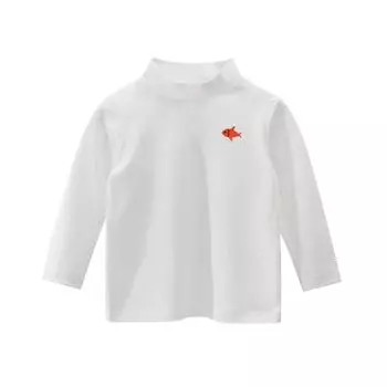 Детская одежда весна 2025 детская рубашка-низ для мальчиков футболка с длинными рукавами водолазка 90cm белый