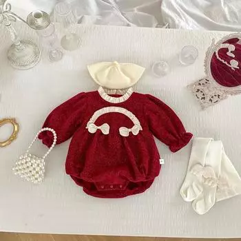 Детская одежда Зимняя флисовая подкладка Милая принцесса Новогодняя одежда для девочек Полная луна Сумка для пукающих малышей Новогодняя одежда для скалолазания 80 красный