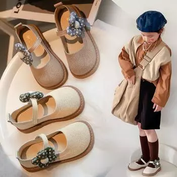 Детская одинарная обувь, весенне-осенняя новая модная обувь в иностранном стиле с летающим плетением для девочек, мягкая дышащая сетчатая обувь с неглубоким ртом и мягкой подошвой 21 коричневый