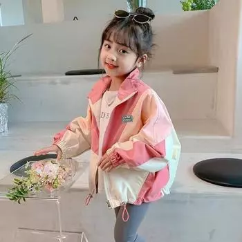 Детская однослойная куртка с капюшоном, куртка на молнии, свободная куртка больших размеров с цветными блоками, школьная куртка 160