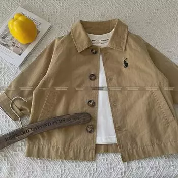 Детская однотонная куртка-ветровка средней длины 2024 года на весну и осень 90