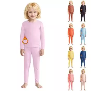 Детская однотонная теплая немецкая флисовая нижняя рубашка, детская домашняя одежда, комплект из двух предметов 80 бежевый