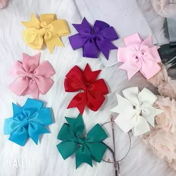 Детская однотонная заколка-бантик - игривая милая боковая заколка для девочек V-shaped bow duckbill clip темно-розовый