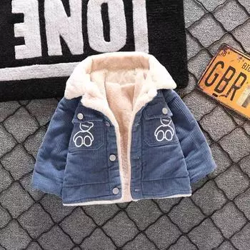 Детская осенне-зимняя детская утепленная плюшевая куртка, пальто, хлопковая подбитая одежда, теплая вельветовая верхняя одежда для малышей, плотная одежда 130cm синий