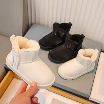 Детская осенне-зимняя мягкая теплая хлопковая обувь, однотонные зимние ботинки с мягкой подошвой для девочек, детская обувь маленьких и больших размеров 19 чёрный