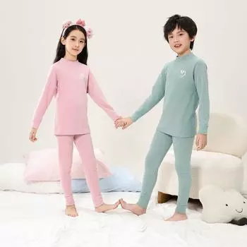 Детская осенне-зимняя нижняя одежда: Теплый базовый пижамный комплект для детей - бесшовная домашняя одежда, включающая верх и низ Size 100 (Height ~90cm)