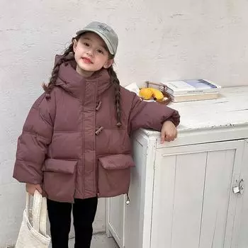 Детская осенне-зимняя свободная утолщенная стеганая теплая куртка с капюшоном повседневная верхняя одежда 150